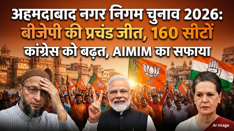 अहमदाबाद AMC चुनाव 2026: 160 सीटों के साथ BJP की बड़ी जीत, AIMIM का सफाया, कांग्रेस को 32 सीटें